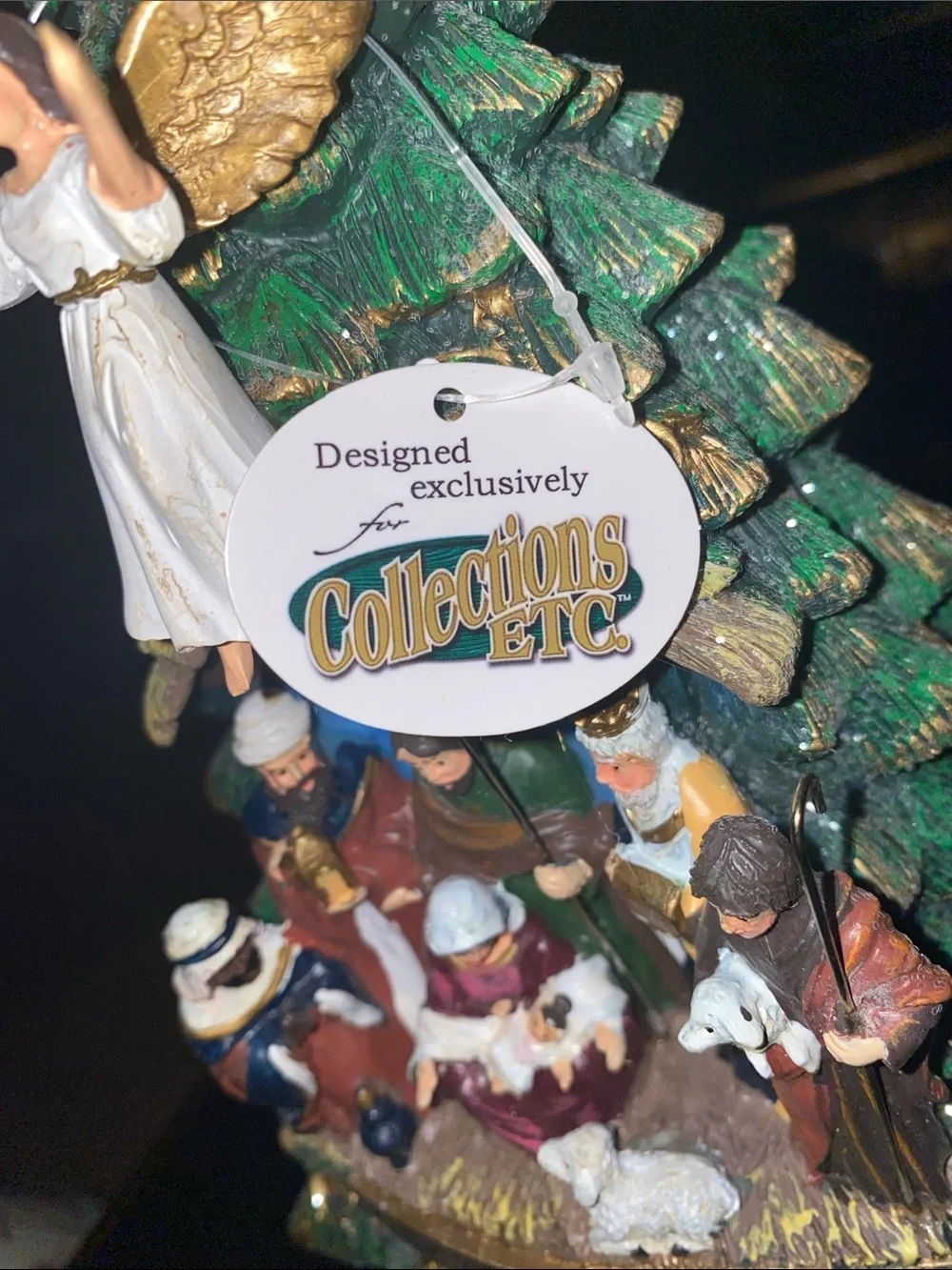 Green Holiday Nativity Tree Figurine with Angel Topper